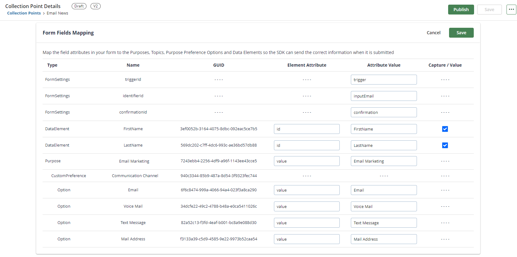 Mapping Field Attributes for an Existing Web Form | MyOneTrust