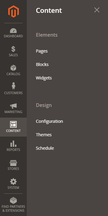 Magento Content Menu